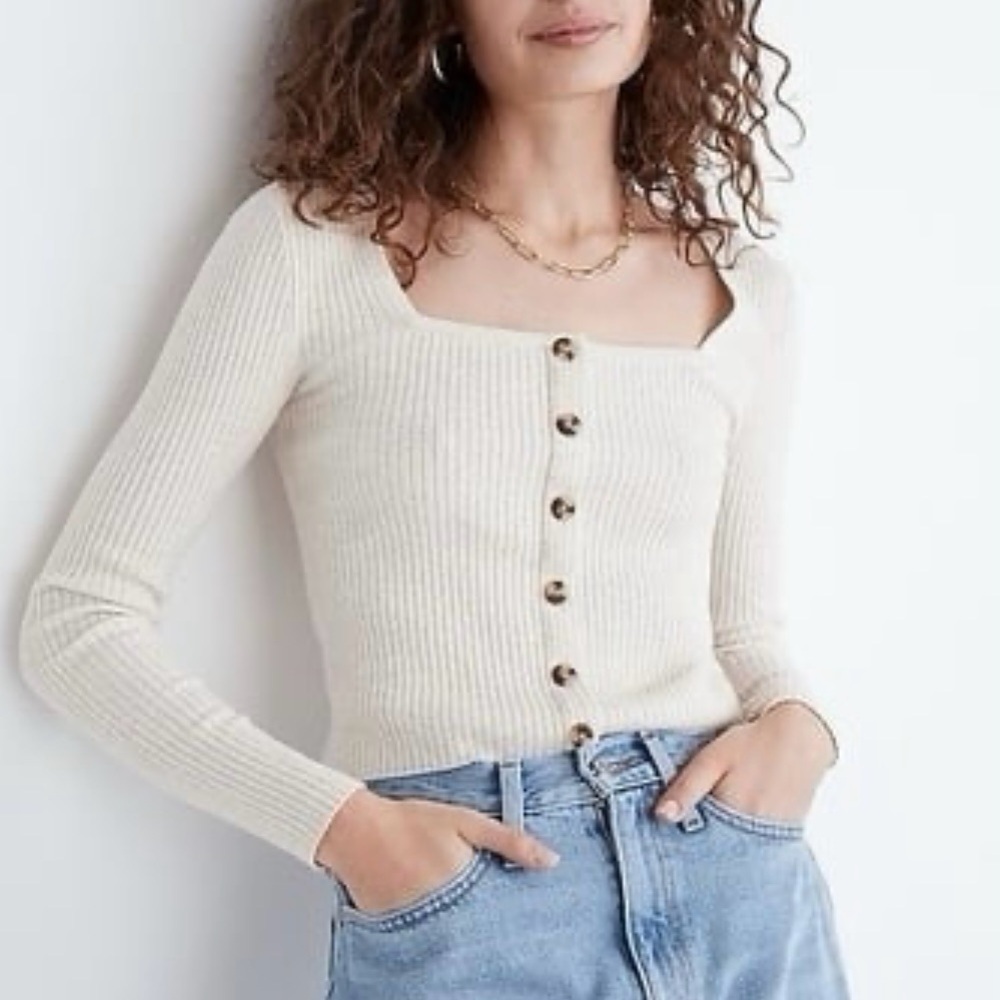 Madewell NWOT Rosseau Cropped Sweater Top Square Neck